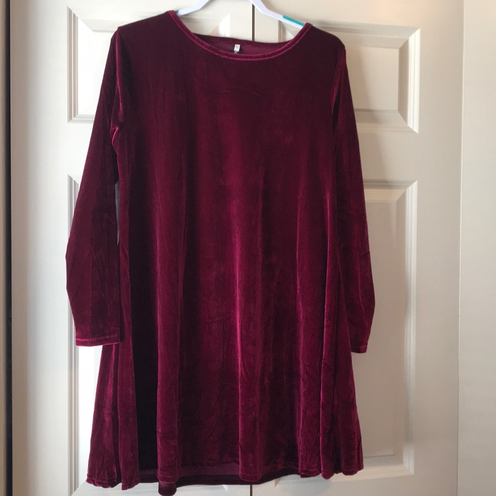 Cranberry Velvet Swing Dress